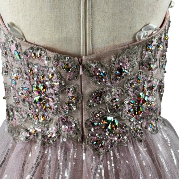 Tony Bowls Jeweled & Lace Bodice Pink Tulle & Silver Short Bubble Dress … - Picture 9 of 13